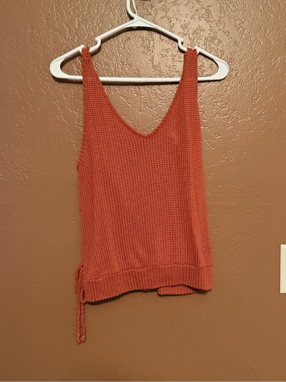 Blu Pepper V-Neck Knit Tank Top in Rust Orange